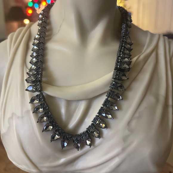 LOGO Lori Goldstein  gunmetal smoky grey crystal 20”Necklace with extender - Picture 8 of 11